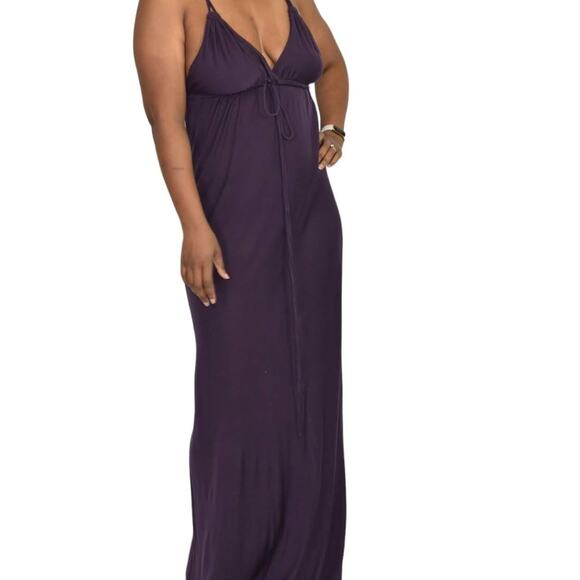 Club Monaco Slip Dress Purple Maxi Halter Spaghetti Straps Plunging Size Medium - Picture 6 of 15